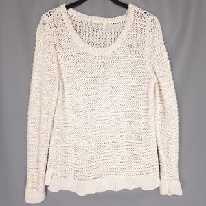 EILEEN FISHER Soft Ivory Cotton Tape Scoop Neck Box Sweater Top LARGE F5TPT